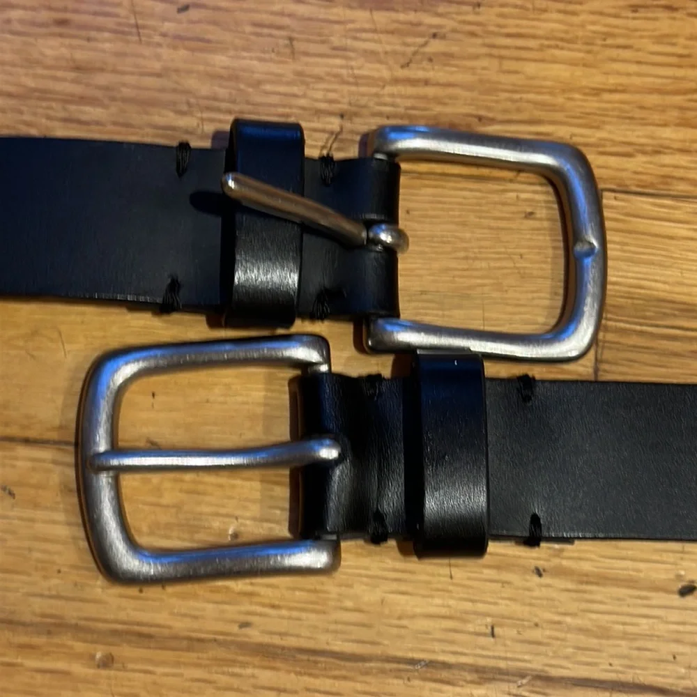 Boys' Black Leather Belts with Silver Buckle - (Medium) Set of 2